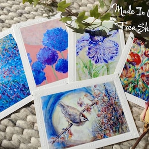 5 cartes de vœux de jardin de fleurs et d’oiseaux - 5 x 7 cartes vierges avec enveloppes artisanales - Carte pour tous - Fabriqué au Canada par un artiste