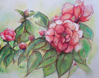 Spring Roses Pastel Pencil Drawing On Paper, Original Canadian Still Life Fine Art by Aeris Osborne, Roses Pastel