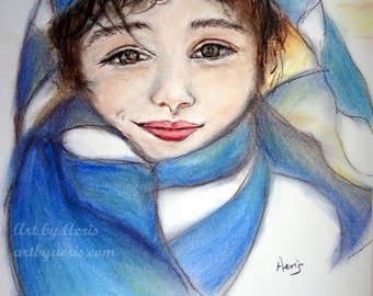 Young Boy Portrait - Pastel Pencil Portrait- Sunny Boy Portrait - Original Portrait Painting - Joyful Wall Art- Portrait On Paper
