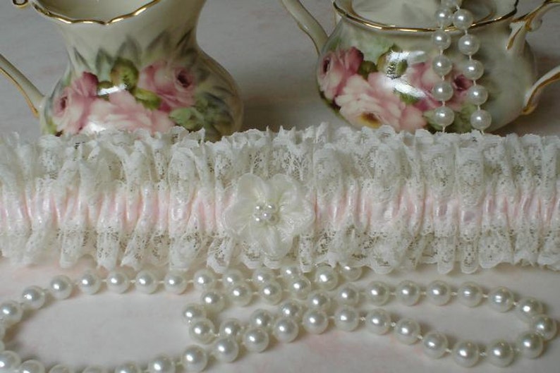 Wedding Garter Bridal Garter Pink and Cream Garter
