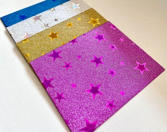 Glitter Star Mini Envelopes, Set of 4 Gift Card Holders, Thank You Notes