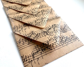 Sheet Music Notes Classical Mozart Small Envelopes SET OF 4, Gift Card Holders, Thank You Notes, Flower Love Cards