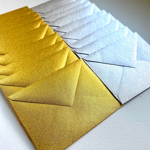 Mini Envelopes Gold or Silver Metallic Foil SET OF 4, Gift Card Holders, RSVP, Save the Date, Love Notes, Thank you Cards, Flowers Notes