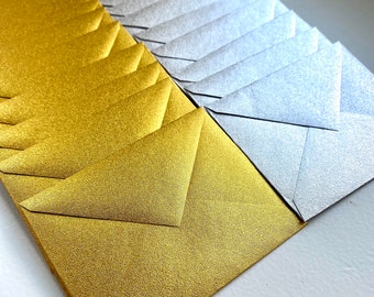 Mini Metallic Foil Envelopes: Gold or Silver, Set of 4