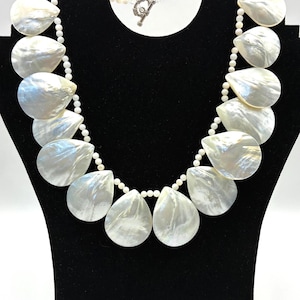 Natural Mother of Pearl-Like Shell Tear Drop Necklace 18" long