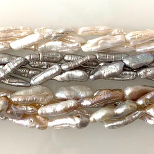 Natural Biwa Pearl Strand: White, Gray, Multi-colored Long Shaped Loose Beads