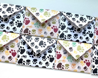 Doggie Puppy Animal Pawprints Mini Envelopes, Gift Card Envelopes, Thank you Notes, Flower Notes Blank Cards, RSVPs, Save the Date