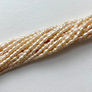 Natural Freshwater Rice Pearls: 4mm Loose Beads, 16 Inch Strand