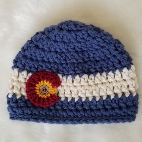 Colorado beanie/Colrado hat /winter accessory/Colorado flag hat/unisex beanie/handmade Colorado beanie/denim blue CO beanie/unisex hat