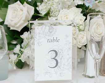 Wedding Table Numbers, Dusty Blue Floral, Square 4x6 Printed Card Stock