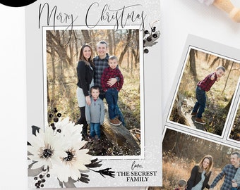 Modern Black and White Holiday Photo Card Template, Farmhouse Christmas Photo Card Template, Minimalistic Holiday Card - Digital Download