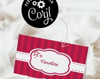 American Star Name Cards | Food Labels | Red Pink White Stars Sign | AG | DIGITAL FILE only