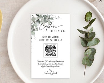 Custom QR Code Wedding Photo Card: Modern Eucalyptus Design