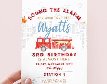 Editable Fire Truck Birthday Invitation, Ring the Alarm, Fireman Invitation, Firefighter Invite | 5"x7" DIGITAL FILE only