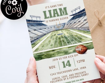 Printable Football Birthday Invitation, Boys Birthday, Kick Off Football Invitation, Game On, Editable Invitation Download