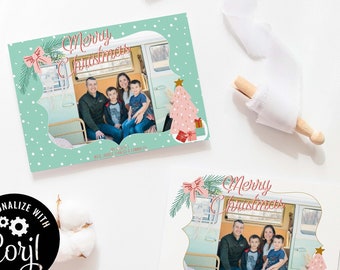 Pastel Holiday Photo Cards, Family Photo Holiday Card Template, Editable Christmas Card- Digital Download