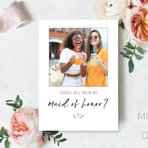 Will You Be My Bridesmaid Photo Card, Personalized Bridesmaid Card, Maid of Honor Proposal - Digital Download