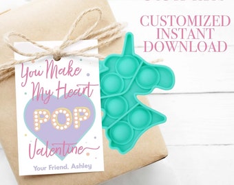 Valentines Pop it Tag, Personalized Pop It Tag, Rainbow Pop It, Teacher School Gift Tag, Happy Valentine Tag  - Digital Download