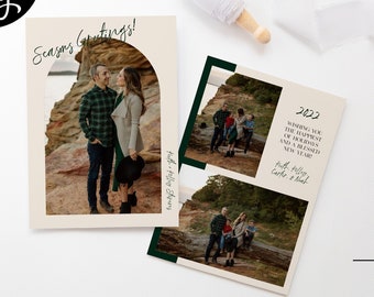 Modern Holiday Photo Card Template, Arch Christmas Photo Card Template, Minimalistic Holiday Card - Digital Download