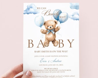 Teddy Bear Baby Shower Invitation: Editable Balloon Theme (Digital Download)