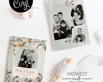 Pine Cone Photo Christmas Card Template: Woodland Holiday (Digital)