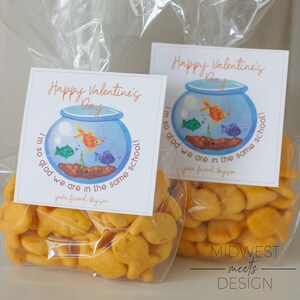 Goldfish Valentine Day Sticker Tag, Classroom Valentine Treats, Preschool Valentine Cards, Kids School of Fish Valentine - INSTANT DOWNLOAD