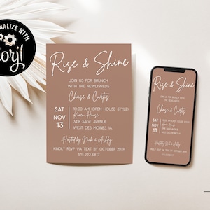 Self-Edit Wedding Brunch Invitation, Rise and Shine, Evite, The Morning After, Electronic Invitation, Modern Wedding Brunch