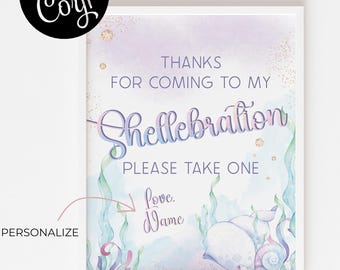 Mermaid Party Favor Sign: Shellebration Template (Digital Download)