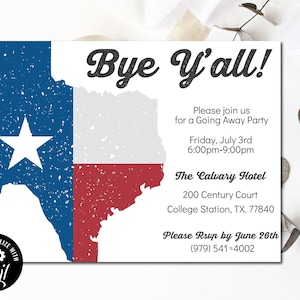 Texas Going Away Invitation Template, Texas BBQ, Moving Party, Going Away Dinner - Digital Download