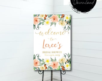 Garden Floral Bridal Shower Welcome Sign Template - Garden Shower, Baby Shower Sign, Printable Sign, Bridal Brunch - Digital Download