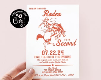 This Ain't My First Rodeo It's My Second Birthday Party Invite, Cowboy Party, Rodeo Birthday Invitation printable - Digital Download