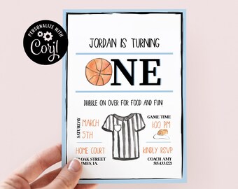 Basketbal Eerste Verjaardagsfeest Uitnodiging, Diddle Dribbler, Basketbalveld, Game Time Basketbal Uitnodiging afdrukbaar - Digitale Download