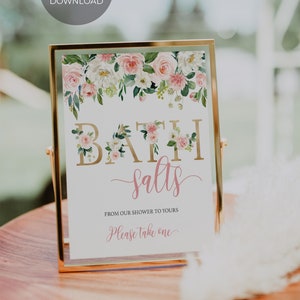 Bath Salt Favor Sign, Baby in Bloom Baby Shower Theme, Shower Favors, Pink Shower, It&#39;s a Girl - Digital Download