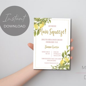 Lemon Themed Shower Invite, She Found Her Main Squeeze, Yellow and Pink Shower Invite, Bridal Shower Brunch Invite - Digital Download