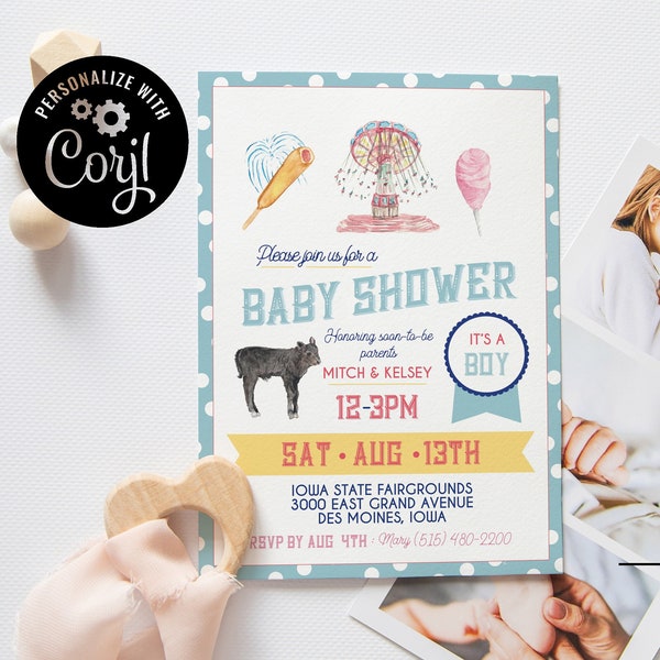 State Fair Baby Shower Invite Template, Baby Boy, Baby Girl, Carnival, County Fair, First Fair - Digital Download