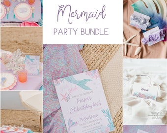 Mermaid Birthday Party Bundle, Invitation Template, Thank You, Favor Tag, Girl Birthday - Digital Download