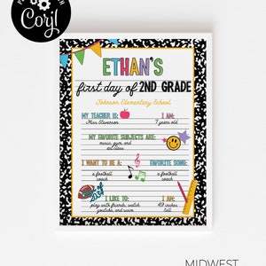 First Day of School Printable, Notebook Style First Day Sign Template, Editable Back to School Sign, Digital Download