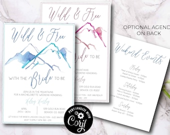 Bachelorette Party Invitation Printable, Wild and Free with Bride to Be, Mountain Bachelorette Invitation - Digital Download