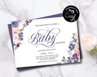 Lavender Baby Shower Invitation Printable, Editable Invite, Purple Shower Invitation, Baby Invitation - Digital Download