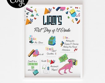 First Day of School Sign - Editable DIGITAL FILE - 90's Themed Back to School Photo Prop - Download & Edit Yourself