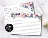 Bridal Shower Recipe Card Download, Purple Garden Bridal Shower, Floral Recipe card, Recipe Card printable - Digital Download
