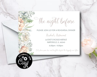 Rehearsal Dinner Invitation Template, The Night Before Dinner Invitation, Rehearsal Dinner, Wedding Rehearsal - Digital Download