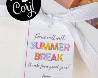 Teacher Appreciation Thank You Tags - Pairs Well With Summer | School Staff, Bus Drivers, Counselors, Para and Teachers | DIGITAL FILE only