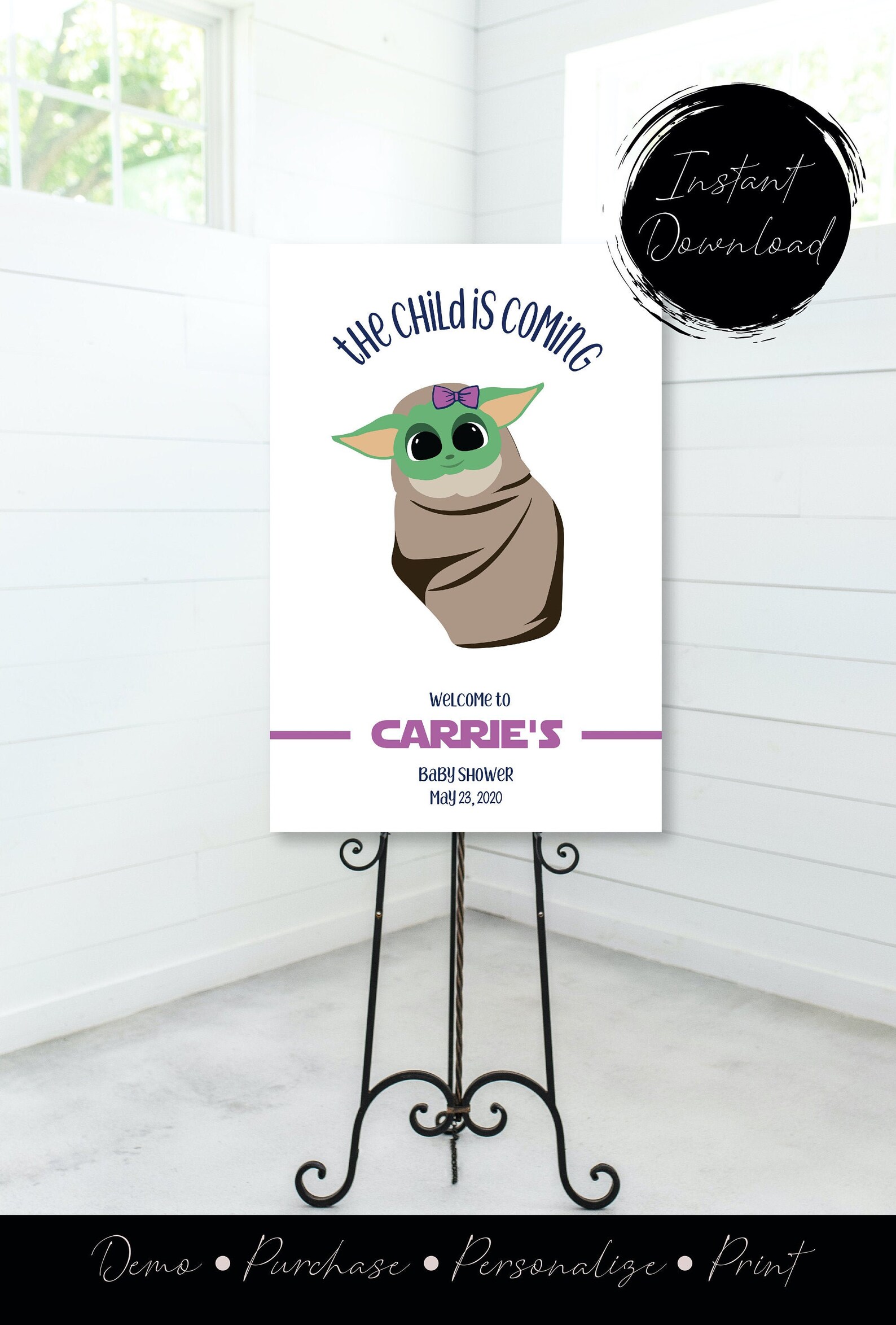 Girl Baby Yoda Shower Sign Template Star Wars Shower Baby Girl