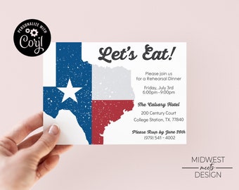 Texas Rehearsal Dinner Invitation Template, Texas BBQ, Rehearsal Dinner, Rehearsal Dinner Sign - Digital Download