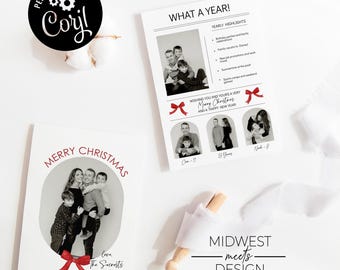 Red Bow Family Photo Christmas Card Template (Digital Download)