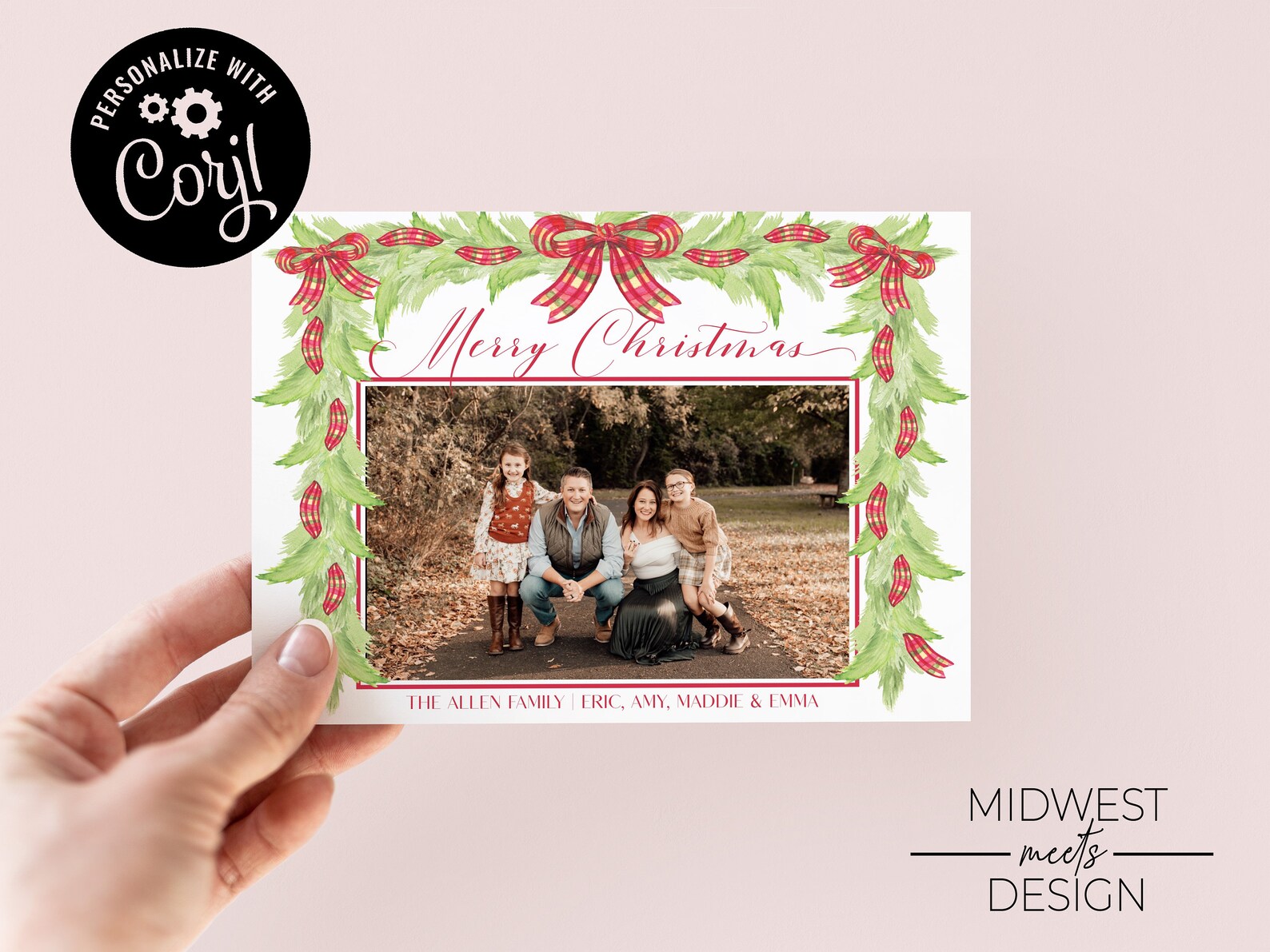 EDITABLE Merry Christmas Garland Photo Card Template, Garland Card ...