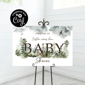 Forest Baby Shower Sign, Woodland Shower Sign Template, Welcome Sign, Baby Shower Sign - Digital Download