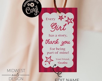 American Birthday Favor Tag | Doll & Me Party | Red Pink White Stars Gift Tag | AG | DIGITAL FILE only