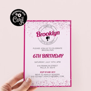 Editable Girls Doll Birthday Invitation, Barb Doll Party Invite, Pink Birthday Party - Digital Download